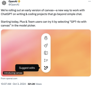 OpenAI重大新功能:canvas和自动生成提示词