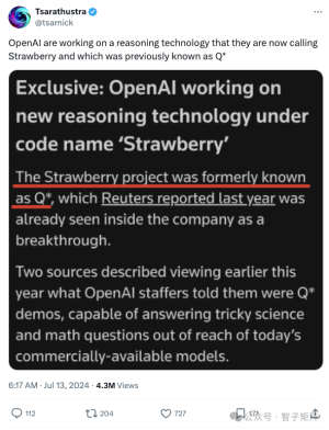 OpenAI秘密开发新模型“草莓”,推理能力大幅提升,或已达AGI路线图L2级别